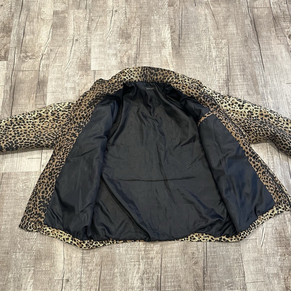 Glitzy Rags Vintage Leopard Print Puff Jacket Buttons Pockets USA Womens Size S - Picture 8 of 13